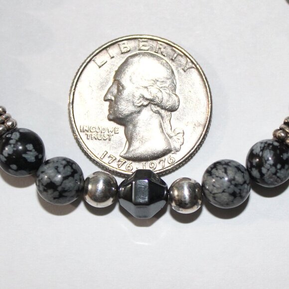 Sterling Silver Handmade Hematite & Obsidian Bead Bracelet - Picture 2 of 5